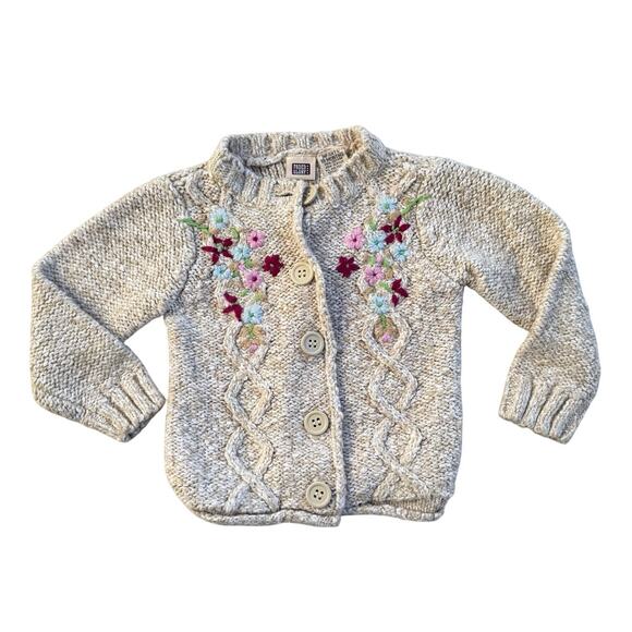Vtg 1990s y2K Faded Glory Embroidered Floral Beige Sweater Cardigan 18M - Picture 1 of 7